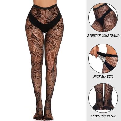 Erotic Stockings Pantyhose Snake Print High Waist Elastic Fishing Net Stockings